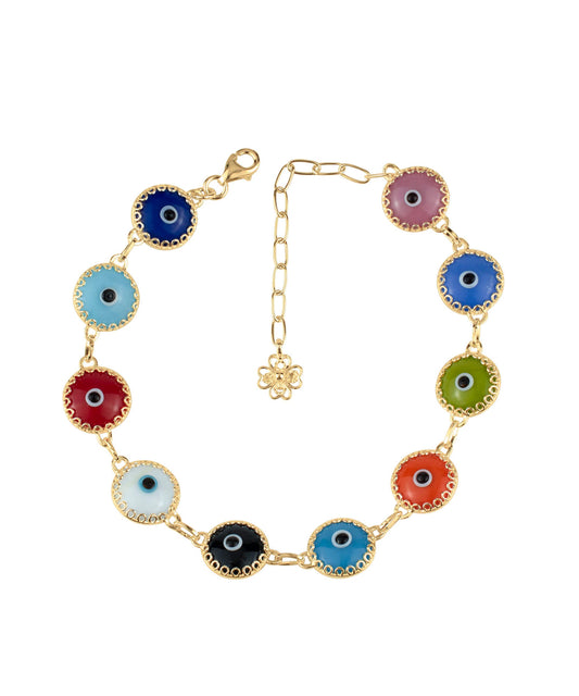 Harmony X - Multi Color Evil Eye Bracelet - Gold