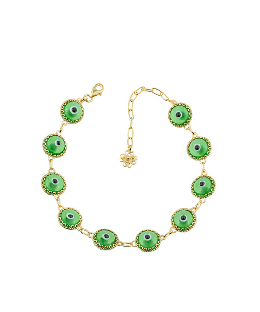 Health X - Green Evil Eye Bracelet - Gold