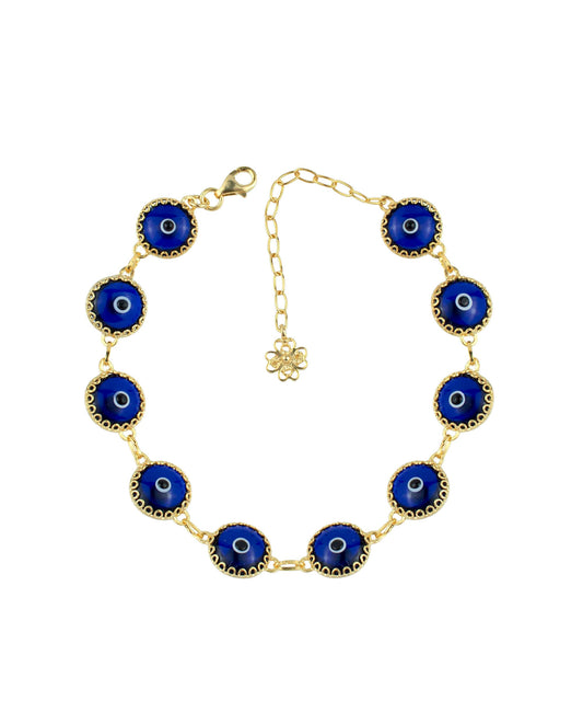 Peace X - Dark Blue Evil Eye Bracelet - Gold