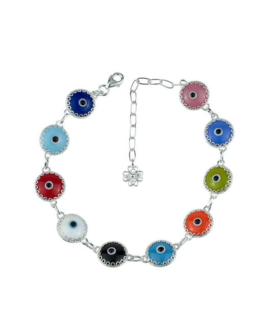 Harmony X - Multi Color Evil Eye Bracelet- Silver