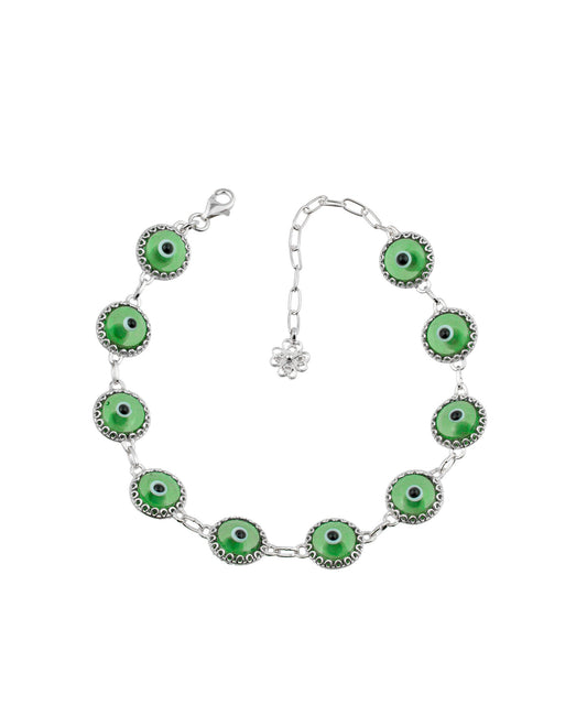 Health X - Green Evil Eye Bracelet - Silver