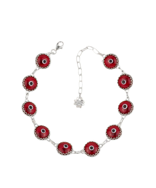 Strength X - Red Evil Eye Bracelet - Silver