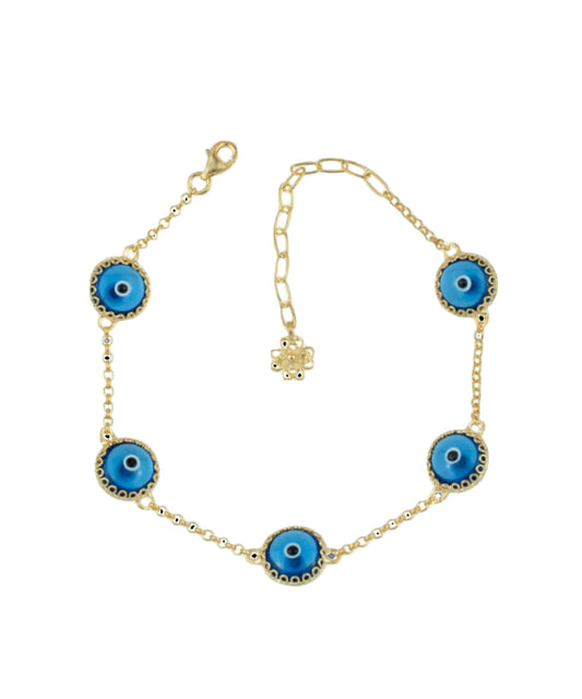 Luck - Blue Evil Eye Bracelet - Gold