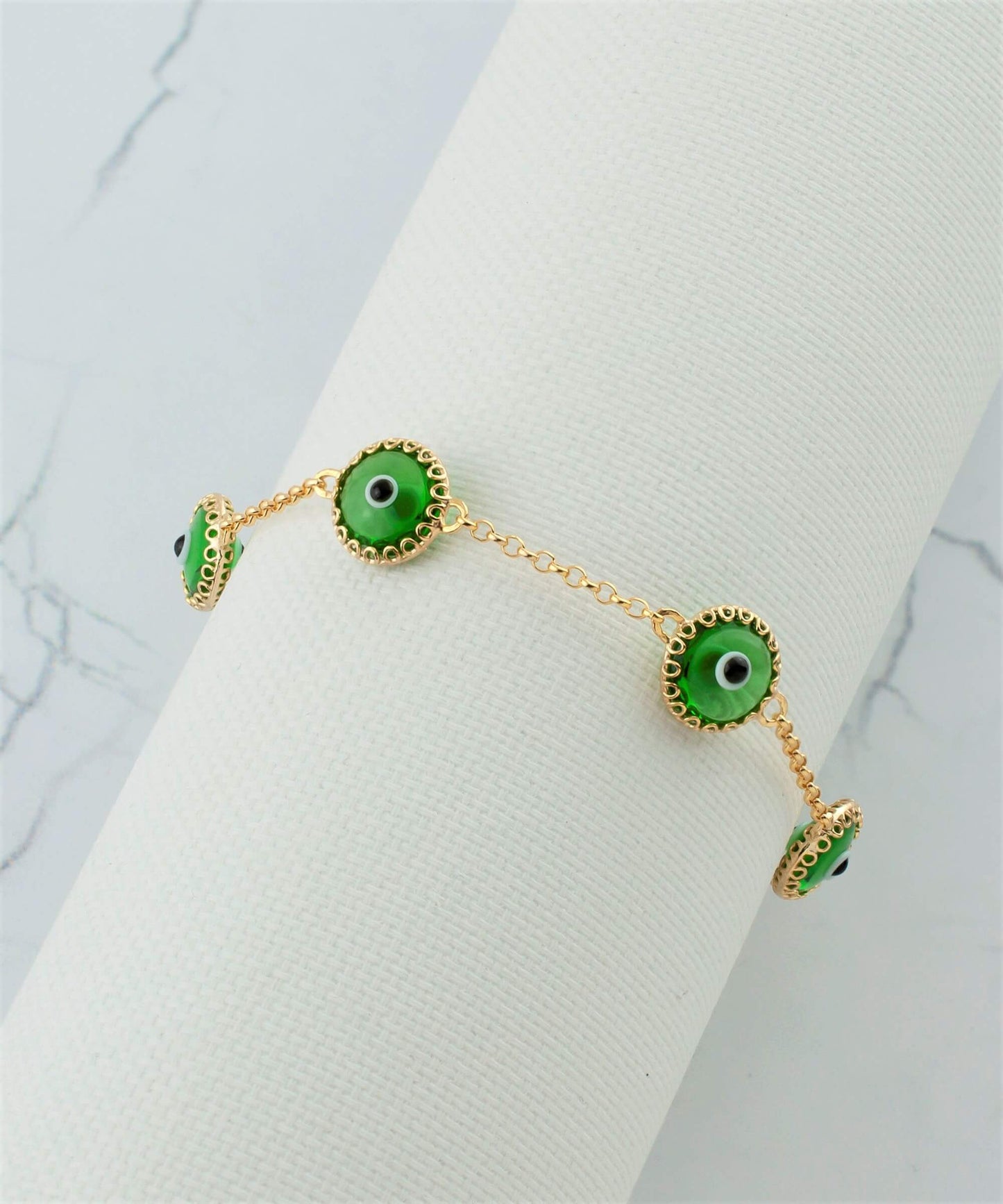 Health - Green Evil Eye Bracelet - Gold