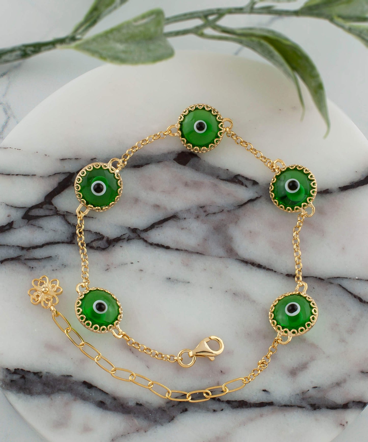 Health - Green Evil Eye Bracelet - Gold