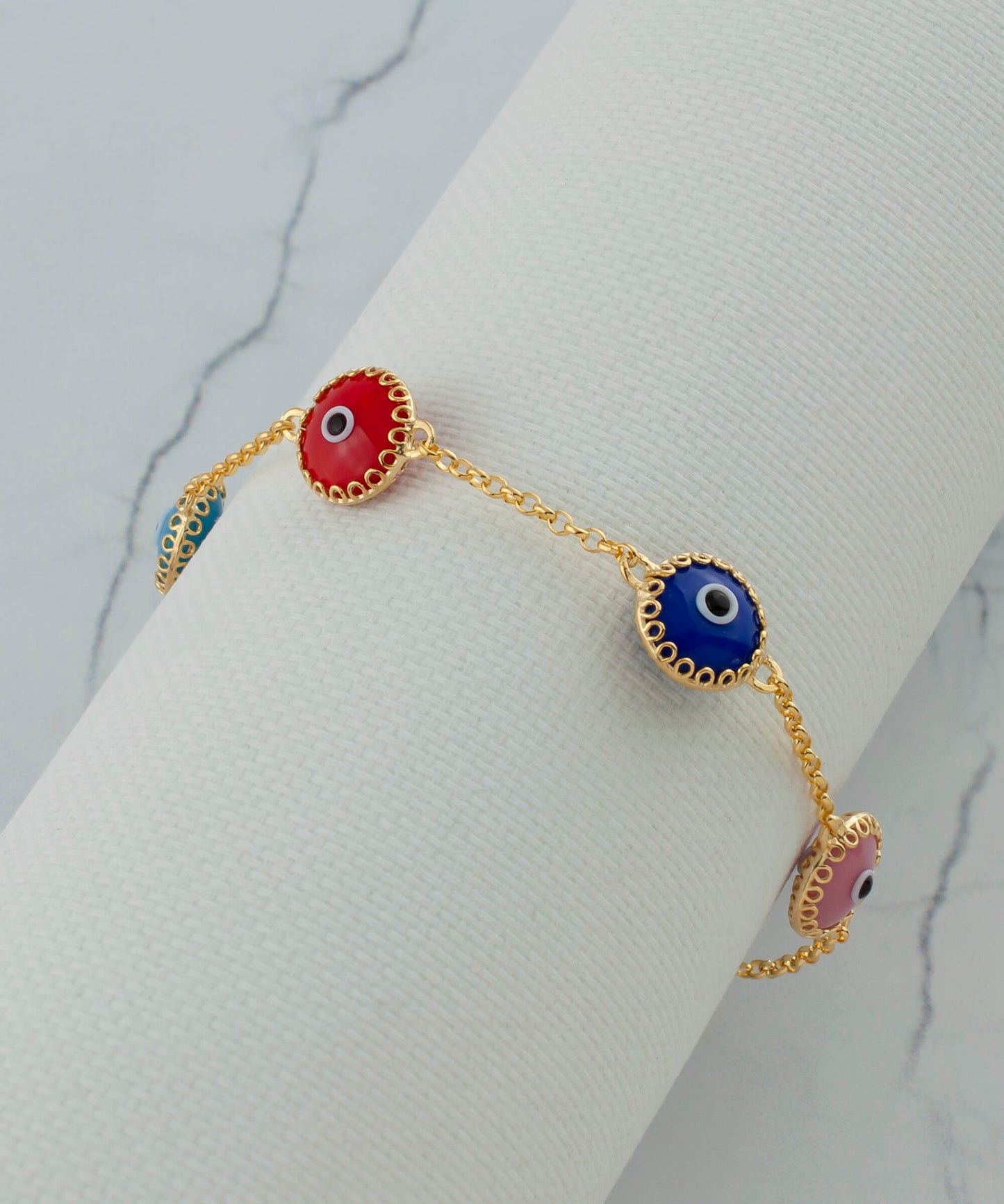 Harmony - Multi Color Evil Eye Bracelet - Gold