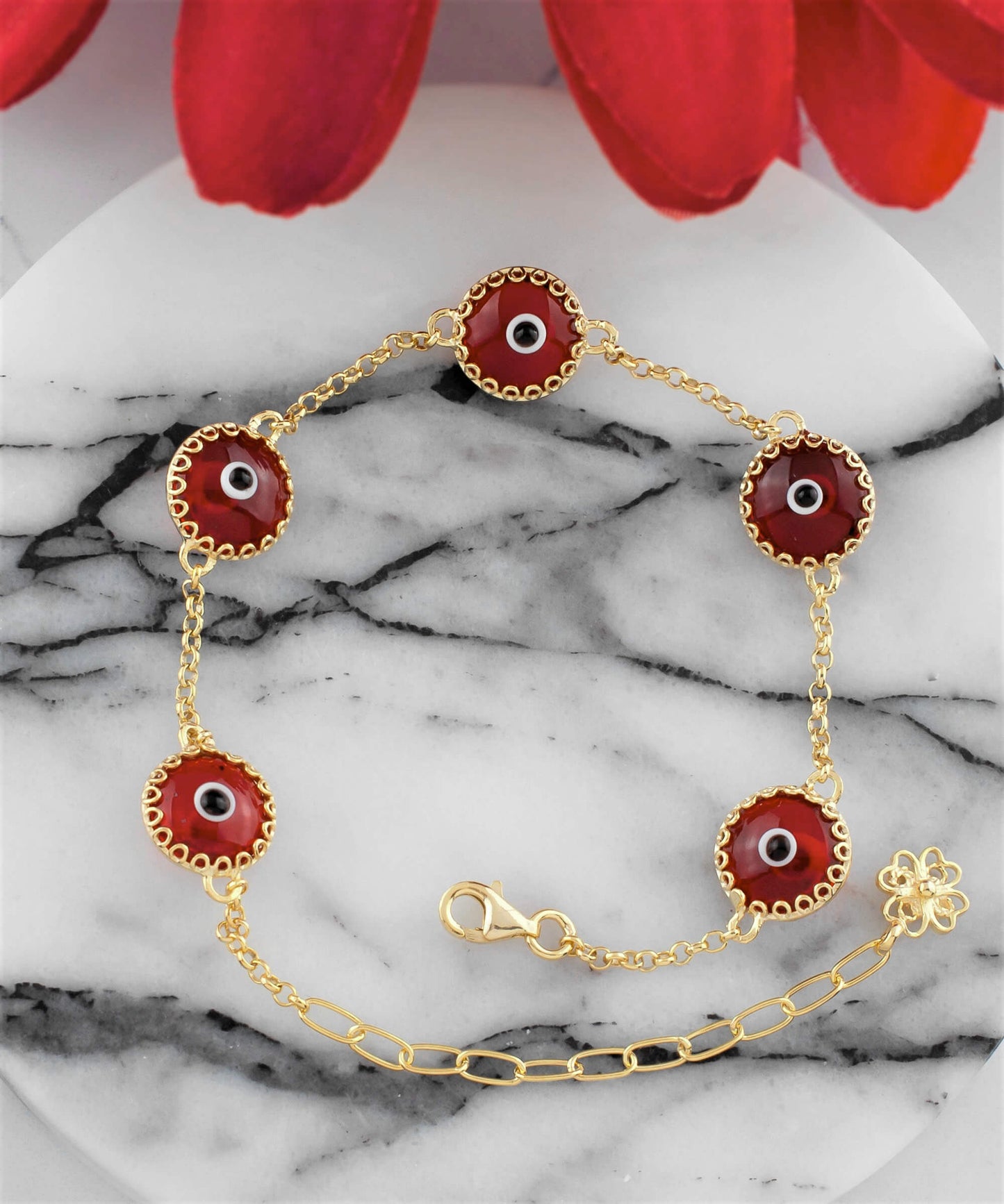 Strength - Red Evil Eye Bracelet - Gold