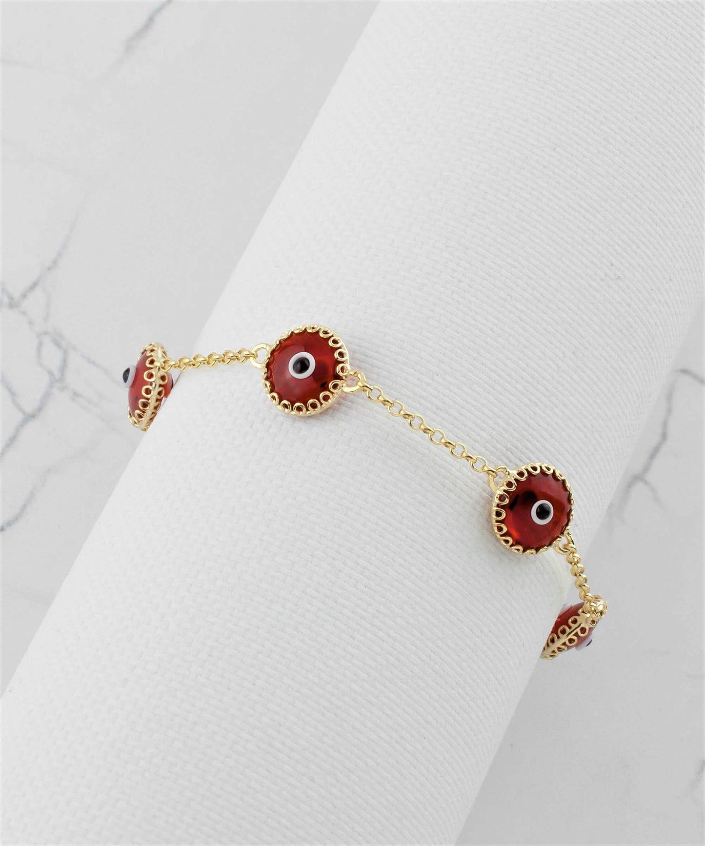 Strength - Red Evil Eye Bracelet - Gold