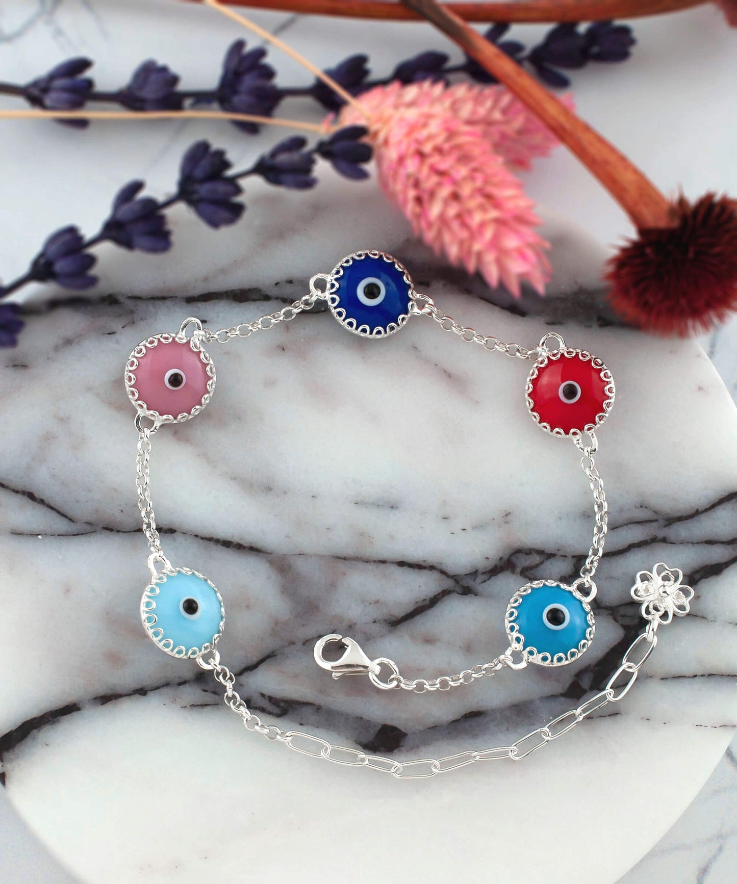 Harmony - Multi Color Evil Eye Bracelet - Silver