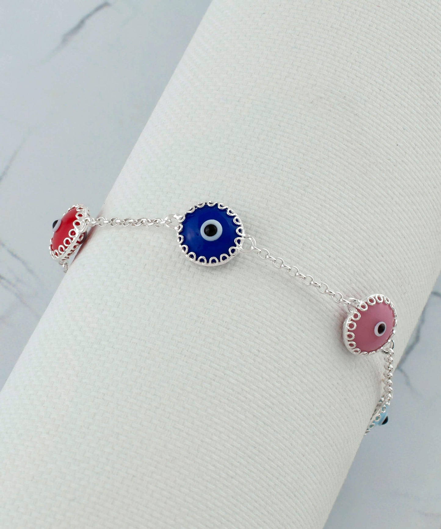 Harmony - Multi Color Evil Eye Bracelet - Silver