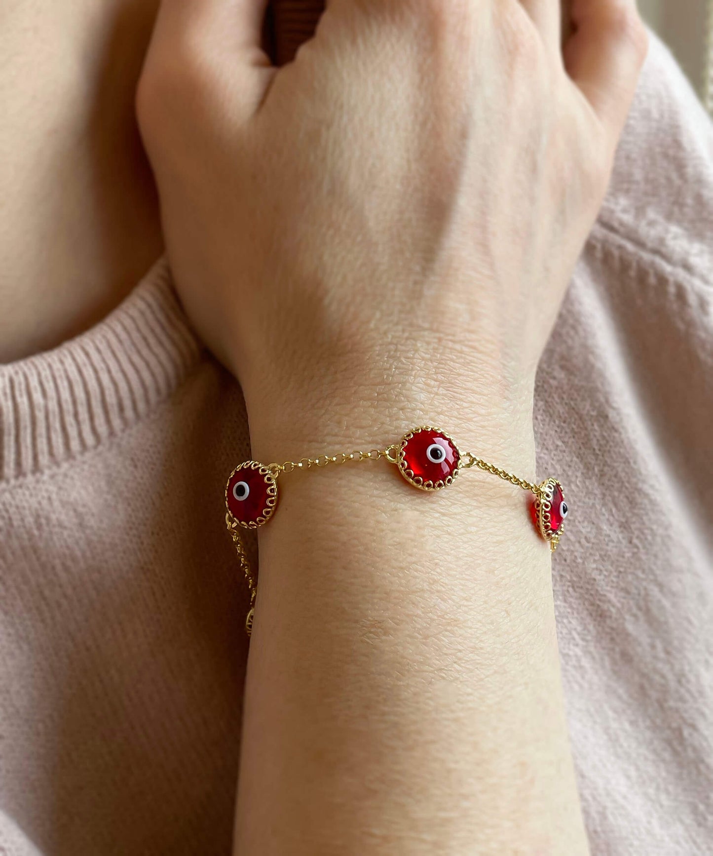 Strength - Red Evil Eye Bracelet - Gold