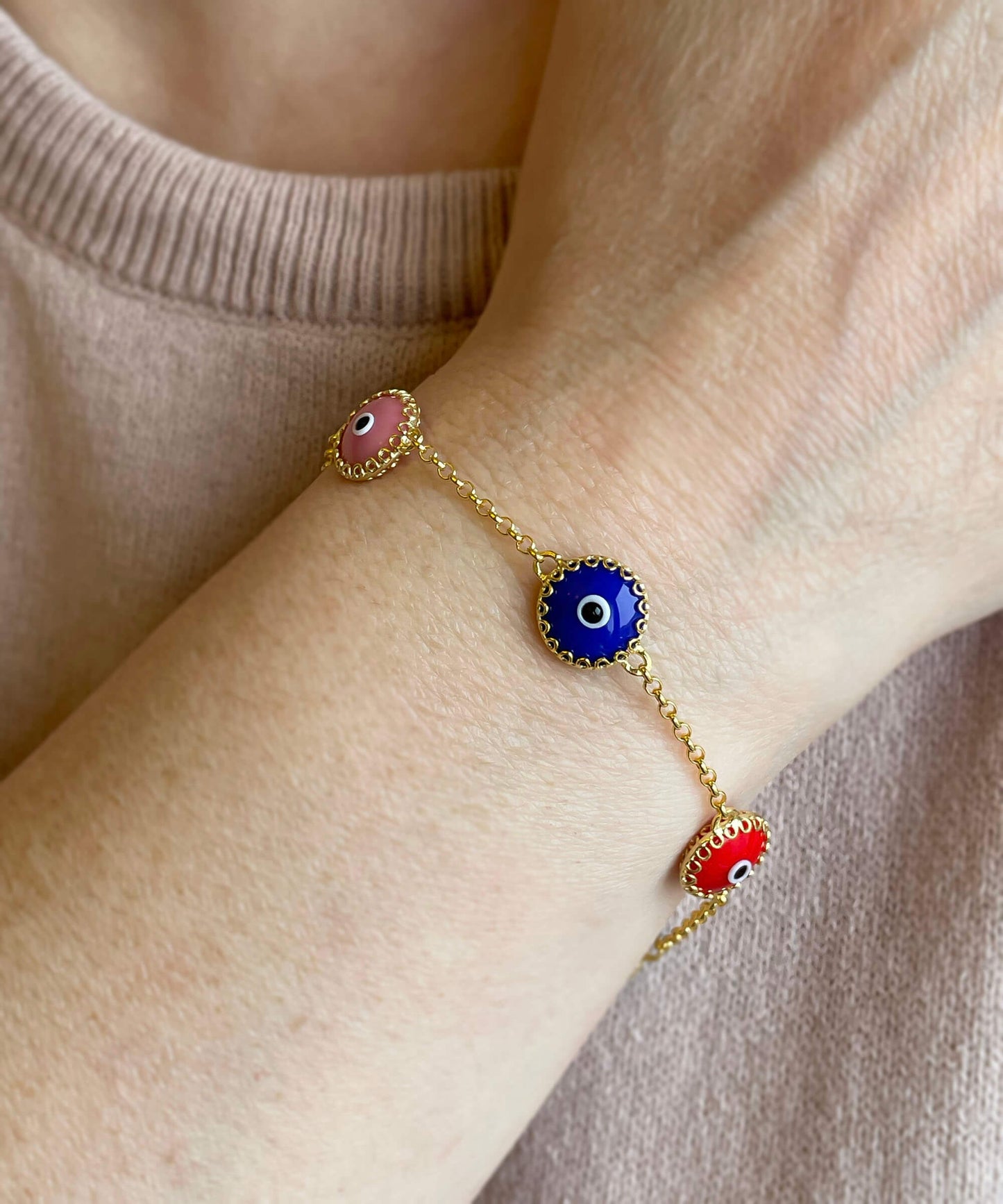 Harmony - Multi Color Evil Eye Bracelet - Gold