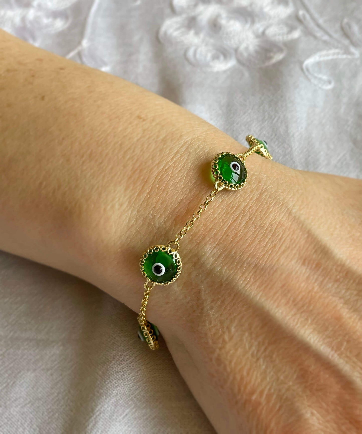 Health - Green Evil Eye Bracelet - Gold