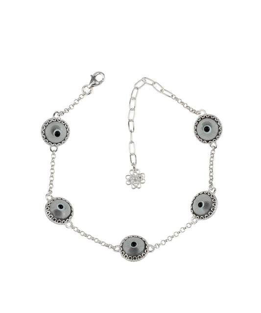 Protection - Smokey Evil Eye Bracelet - Silver