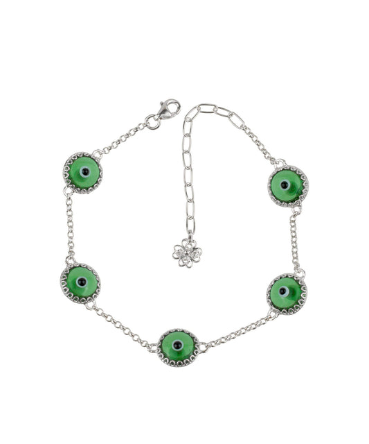 Health - Green Evil Eye Bracelet - Silver