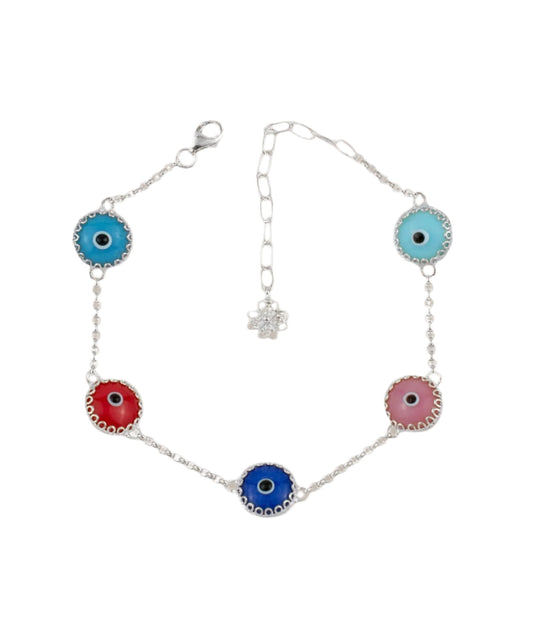 Harmony - Multi Color Evil Eye Bracelet - Silver