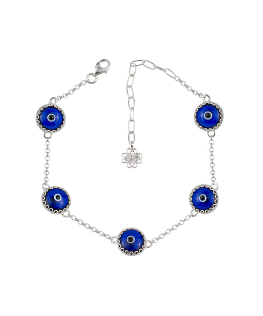 Peace - Dark Blue Evil Eye Bracelet - Silver