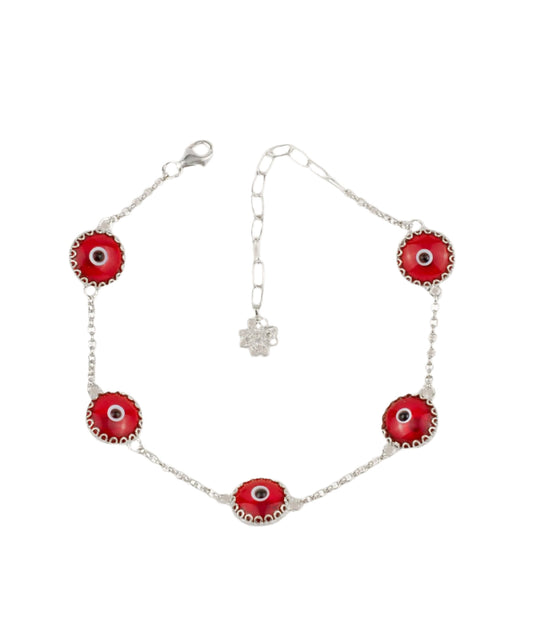 Strength - Red Evil Eye Bracelet - Silver