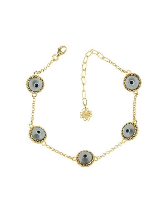 Protection - Smokey Evil Eye Bracelet - Gold