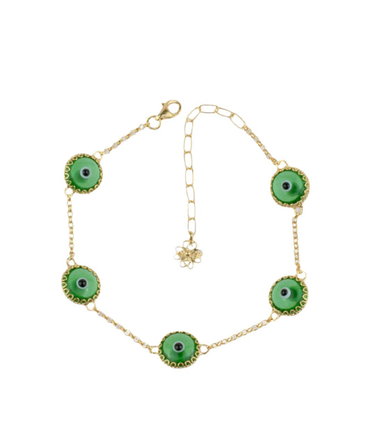 Health - Green Evil Eye Bracelet - Gold