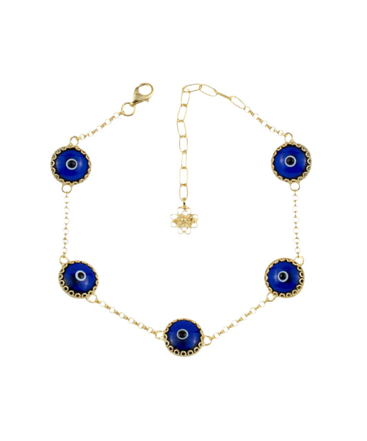 Peace - Dark Blue Evil Eye Bracelet - Gold