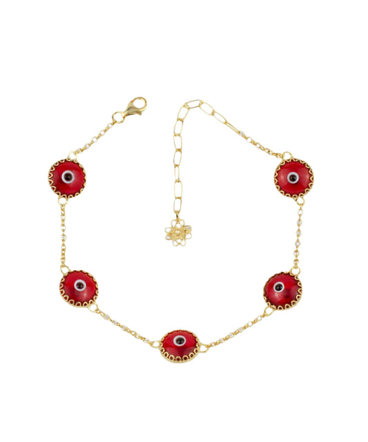 Strength - Red Evil Eye Bracelet - Gold